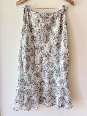 Vintage Y2K fairy grunge paisley midi skirt whimsygoth boho cream blue summer S
